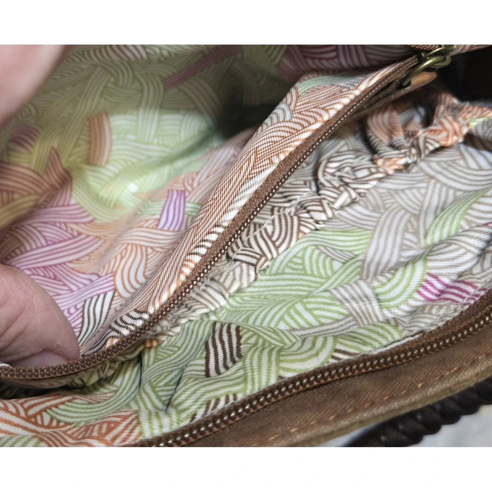 The Sak Leather Hobo Handbag Braided Strap Bronze Metallic Accent Pockets Zip - Picture 9 of 11